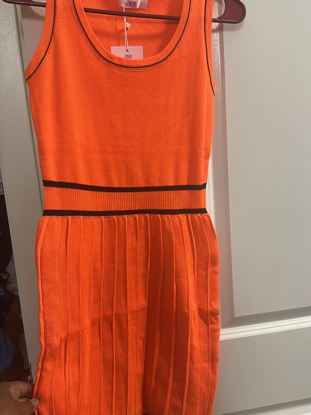 COO Bright Orange Sleeveless Knit Kids Dress with Black Trim
